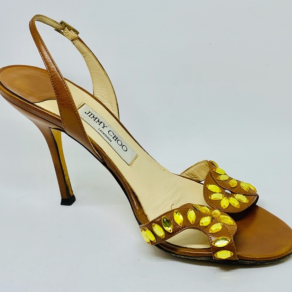 Jimmy Choo Brown Embellished Slingback Sandals - Picture 9 of 16
